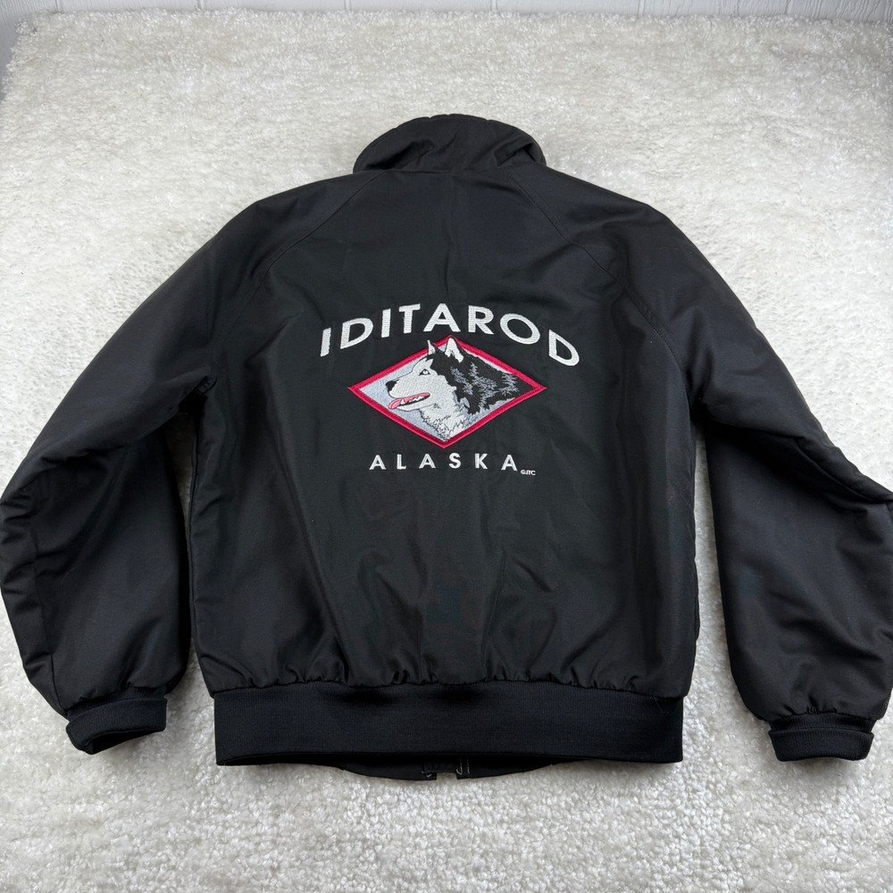 Vtg Sportsmaster Jacket Men M Black Iditarod Alaska Fleece Lined Bomber USA